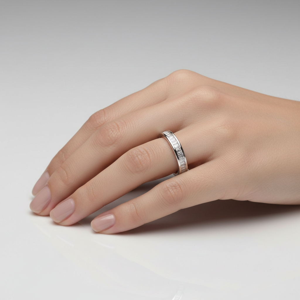 Baguette Cut Half Carat Diamond Eternity Ring - 1 Only in 18 Carat white Gold.