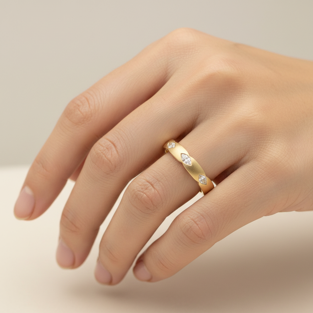 Diamond Ring Set With Three Marquise Cut Diamonds