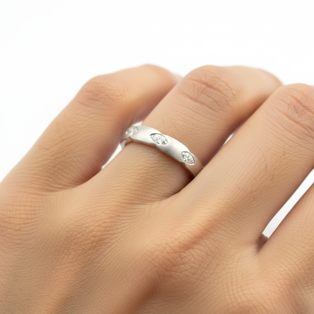 Diamond Ring Set With Three Marquise Cut Diamonds