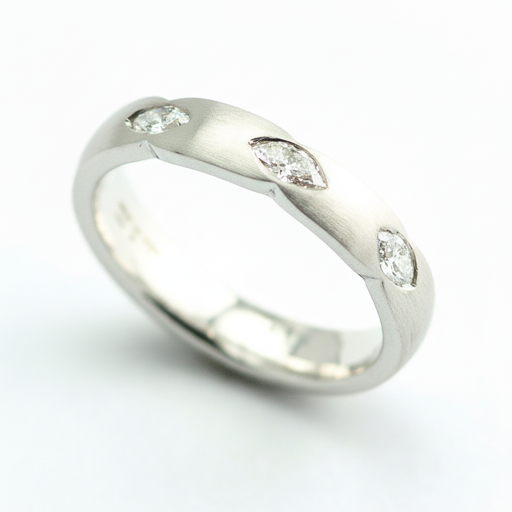 Diamond Ring Set With Three Marquise Cut Diamonds