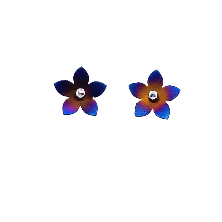 Titanium and Silver Flower Stud Earrings - E514