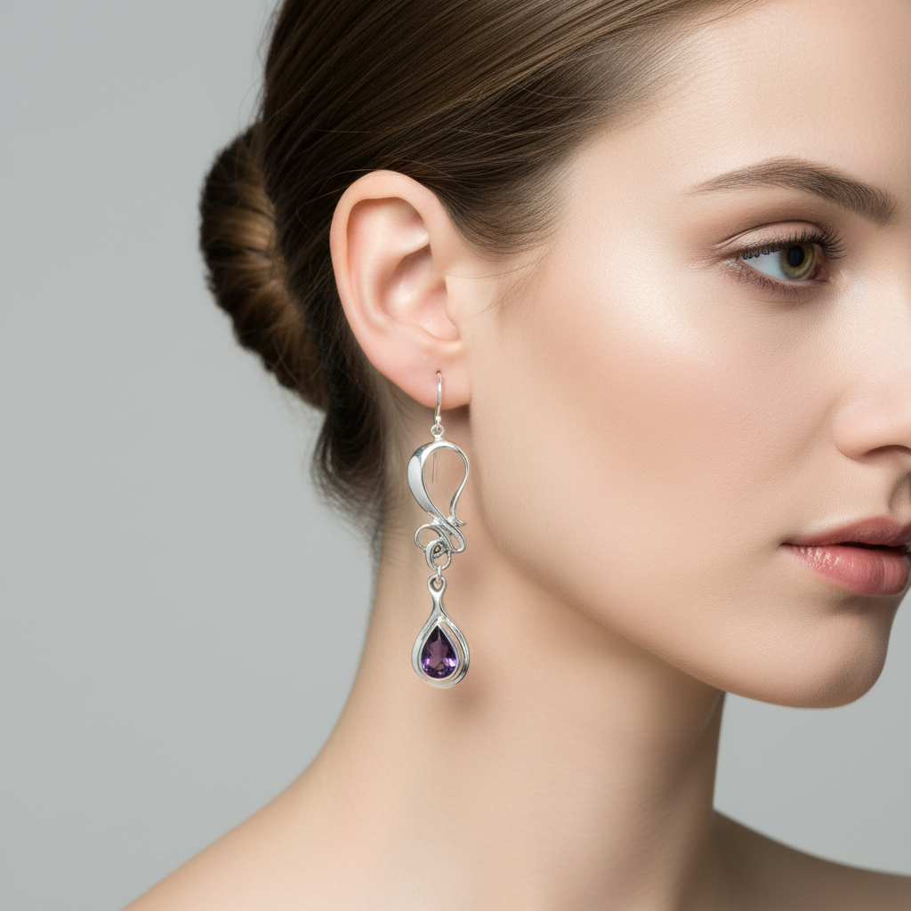 Silver And Amethyst Earrings