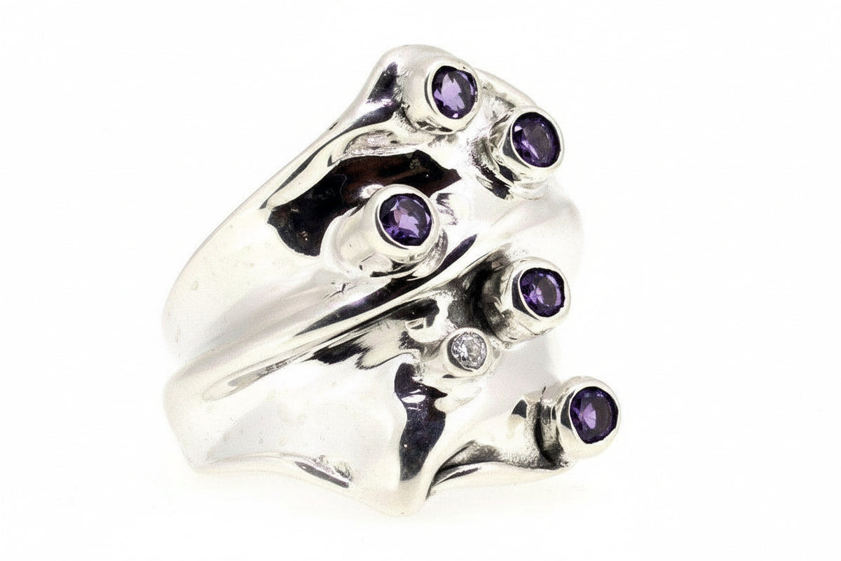 Sterling Silver And Amethyst Ring-A266 Hagit Gorali.