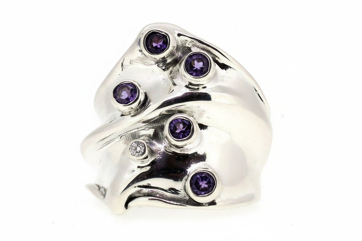 Sterling Silver And Amethyst Ring-A266 Hagit Gorali.