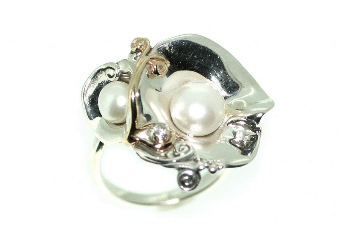 Sterling Silver Pearl &amp; Diamond Ring-DG560 Hagit Gorali