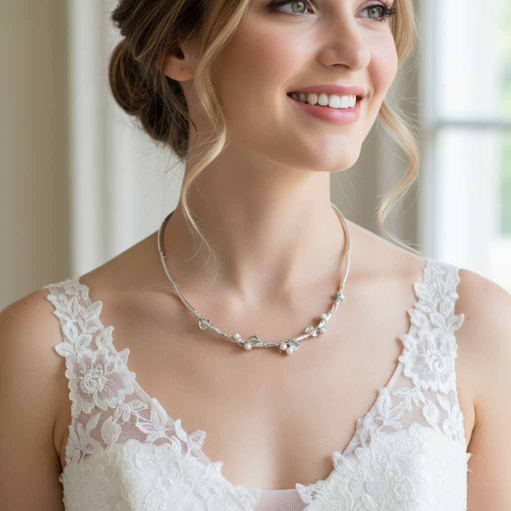 Sterling Silver &amp; Pearl Necklace -1565