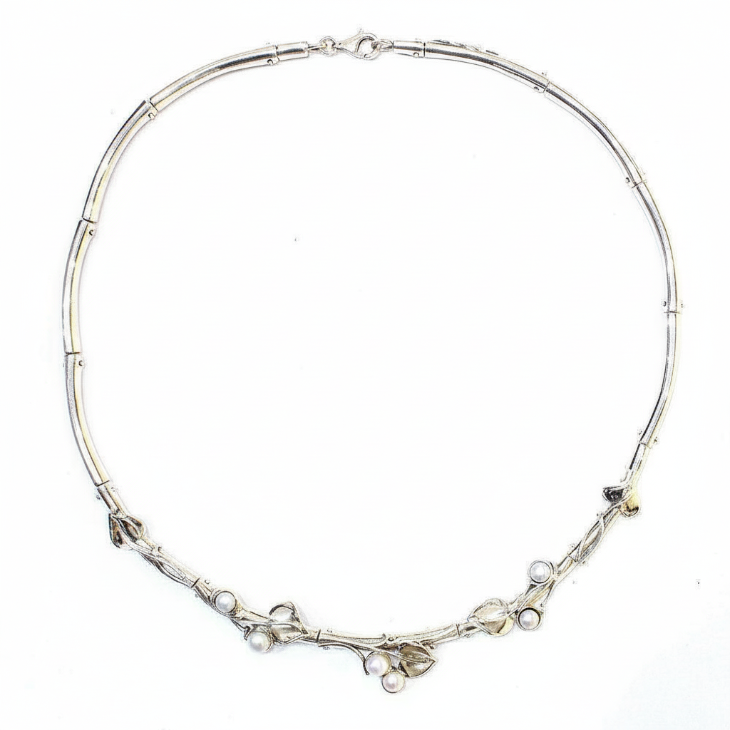 Sterling Silver &amp; Pearl Necklace -1565