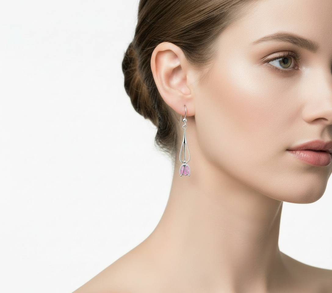 Sea Gems Sterling Silver and Enamel Mackintosh Drop Earrings  - 6133