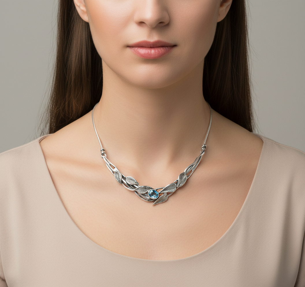 Silver And Blue Topaz Necklace -