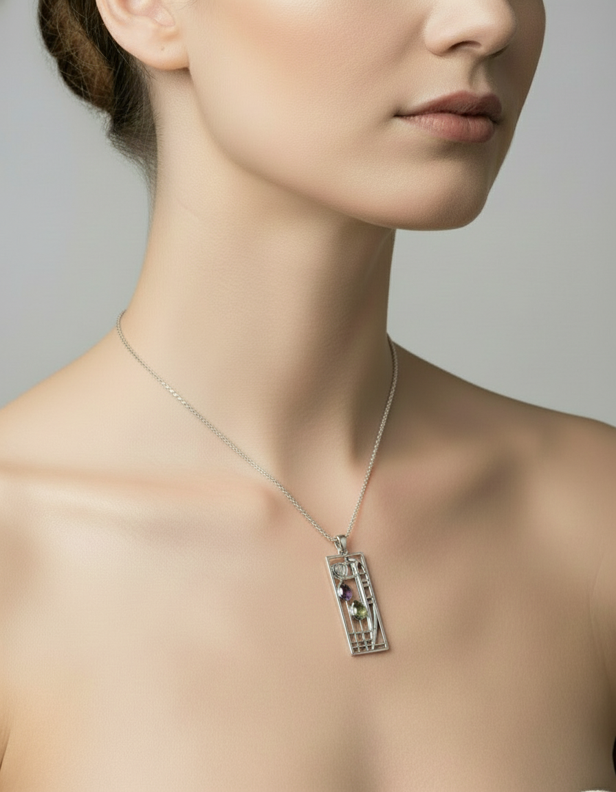 Sterling Silver And Gemstone Mackintosh Pendant - P310