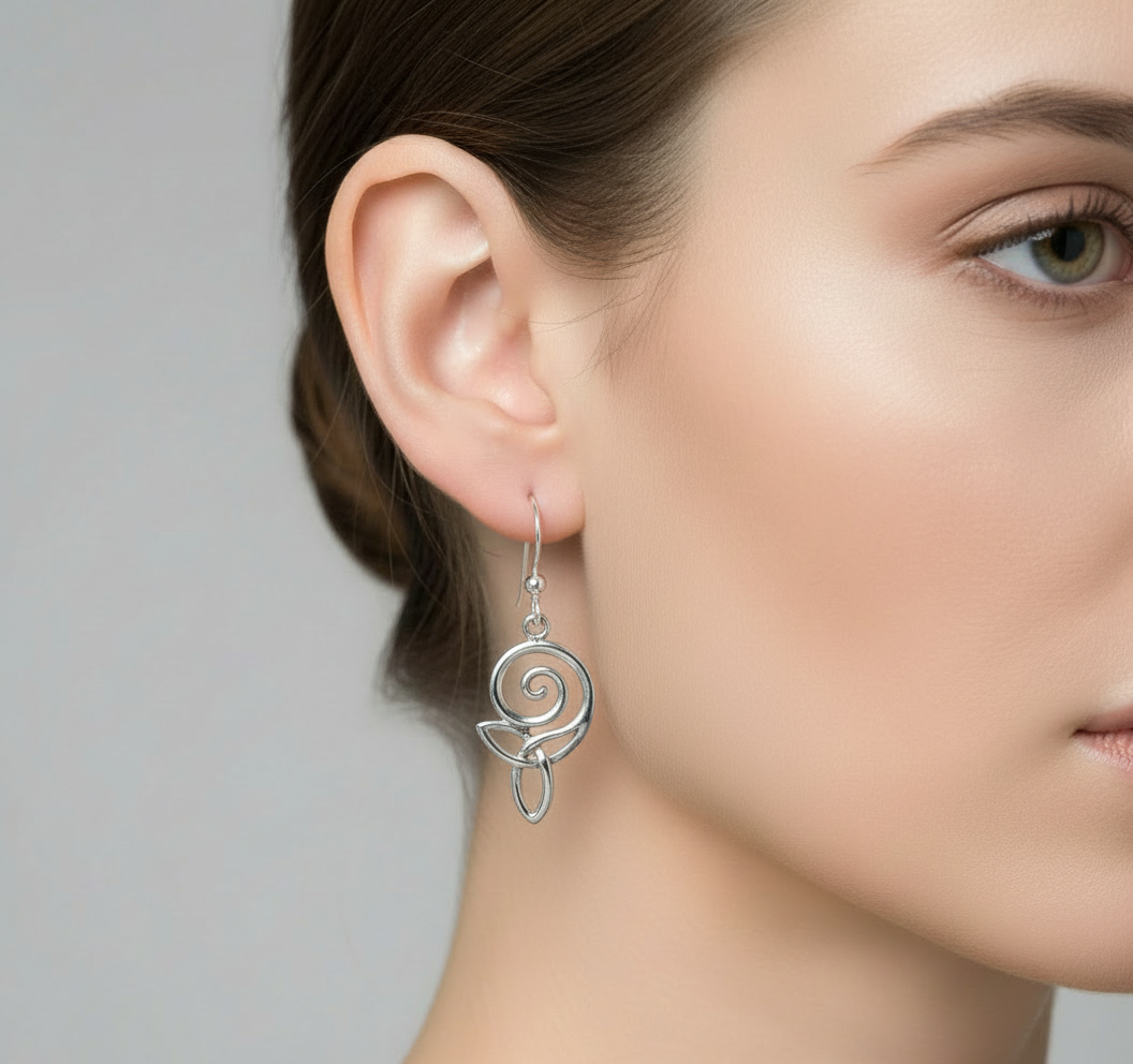 Sea Gems Sterling Silver Stylised Celtic Knotwork Drop Earrings  - 9221