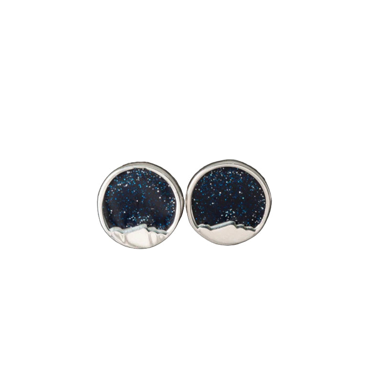 Foula Large Round Silver/9ct Yellow Gold Stud or Drop Earrings Enamel - FE502 Shetland
