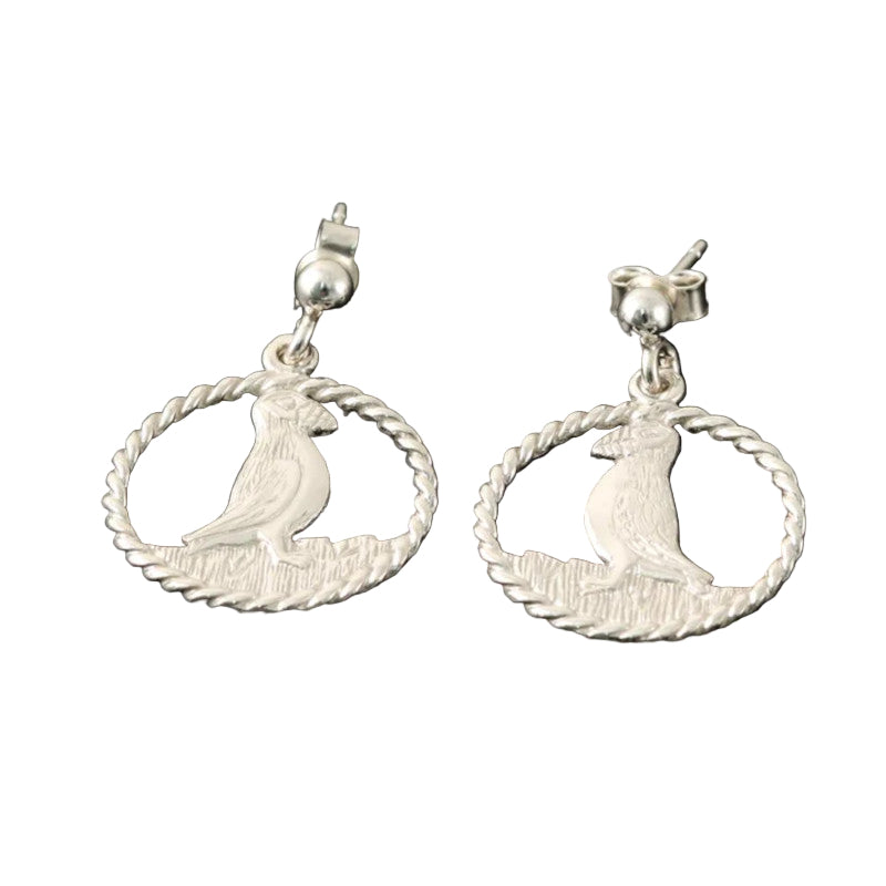 Puffin Silver or 9ct Yellow Gold Drop Earrings - E101 Shetland