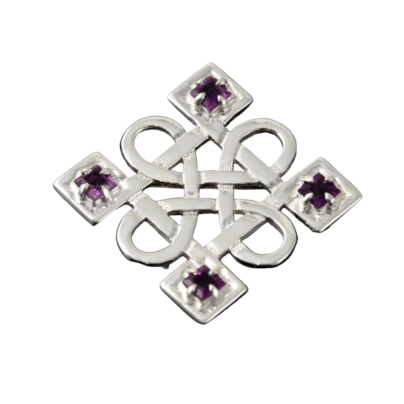 Celtic Brooch with Amethysts in Silver or 9ct Gold - B991 Shetland