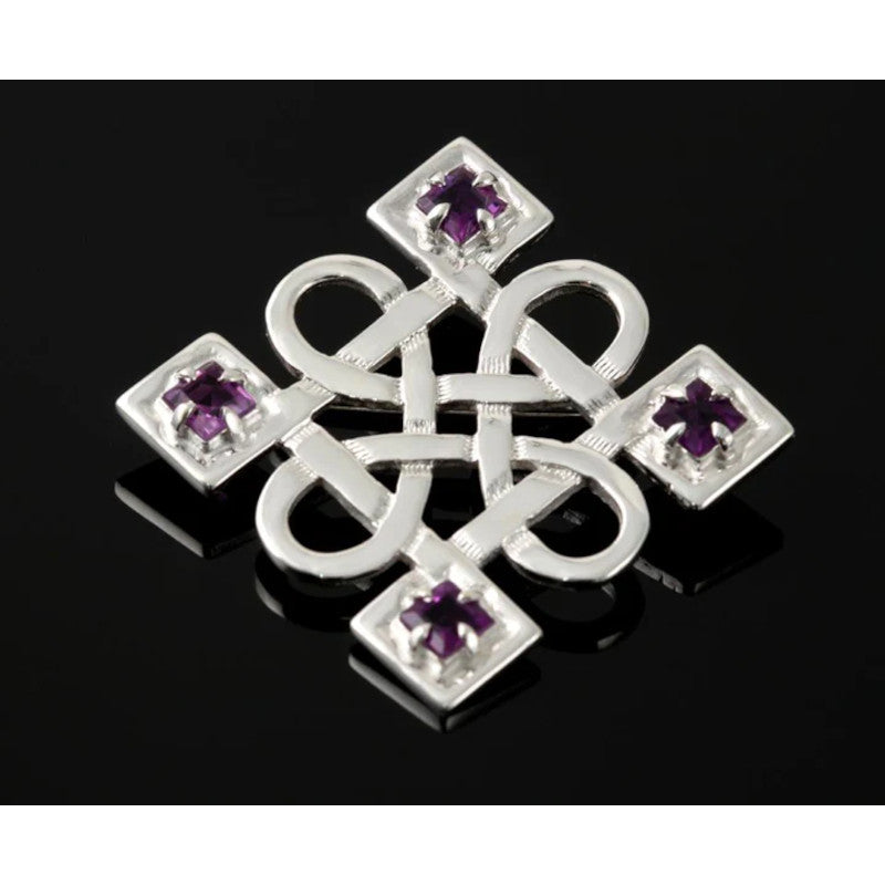 Celtic Sterling Silver or 9ct Yellow Gold Brooch With Amethysts - B991