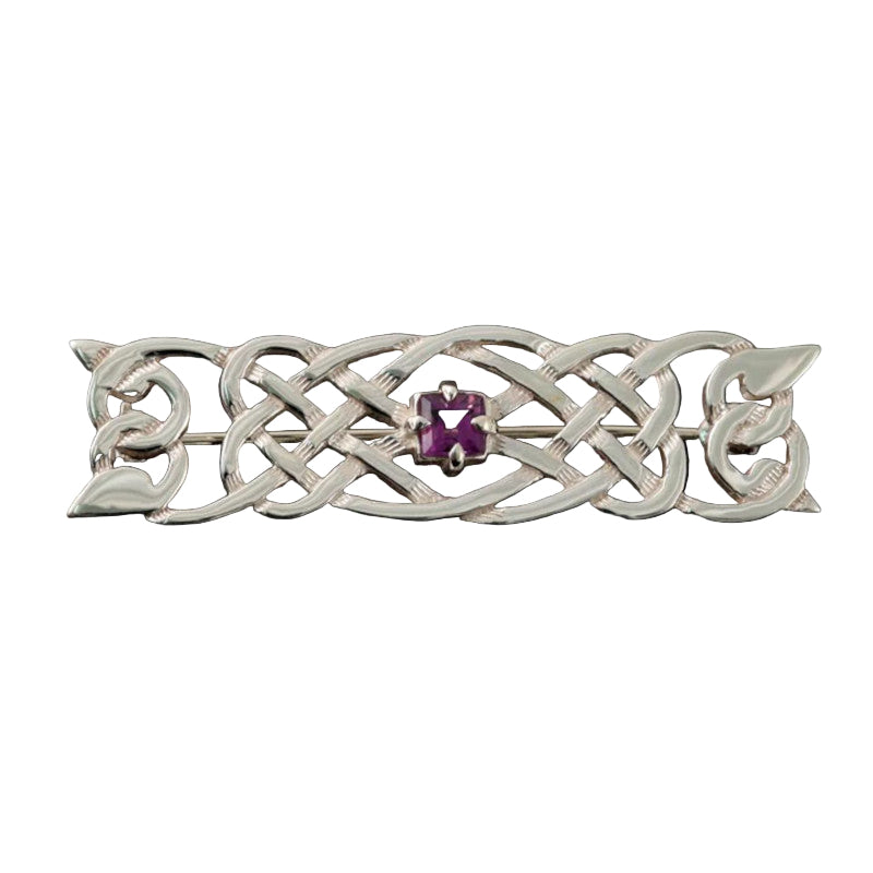Silver or Gold Celtic Brooch with Amethyst Gem – B990 Shetland
