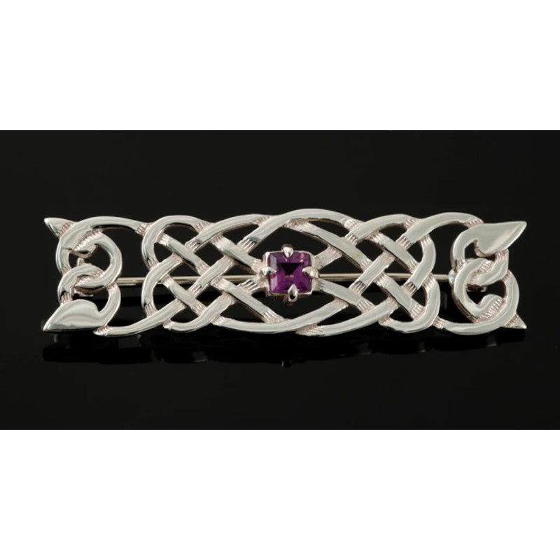 Celtic Sterling Silver or 9ct Yellow Gold Brooch With Amethyst - B990