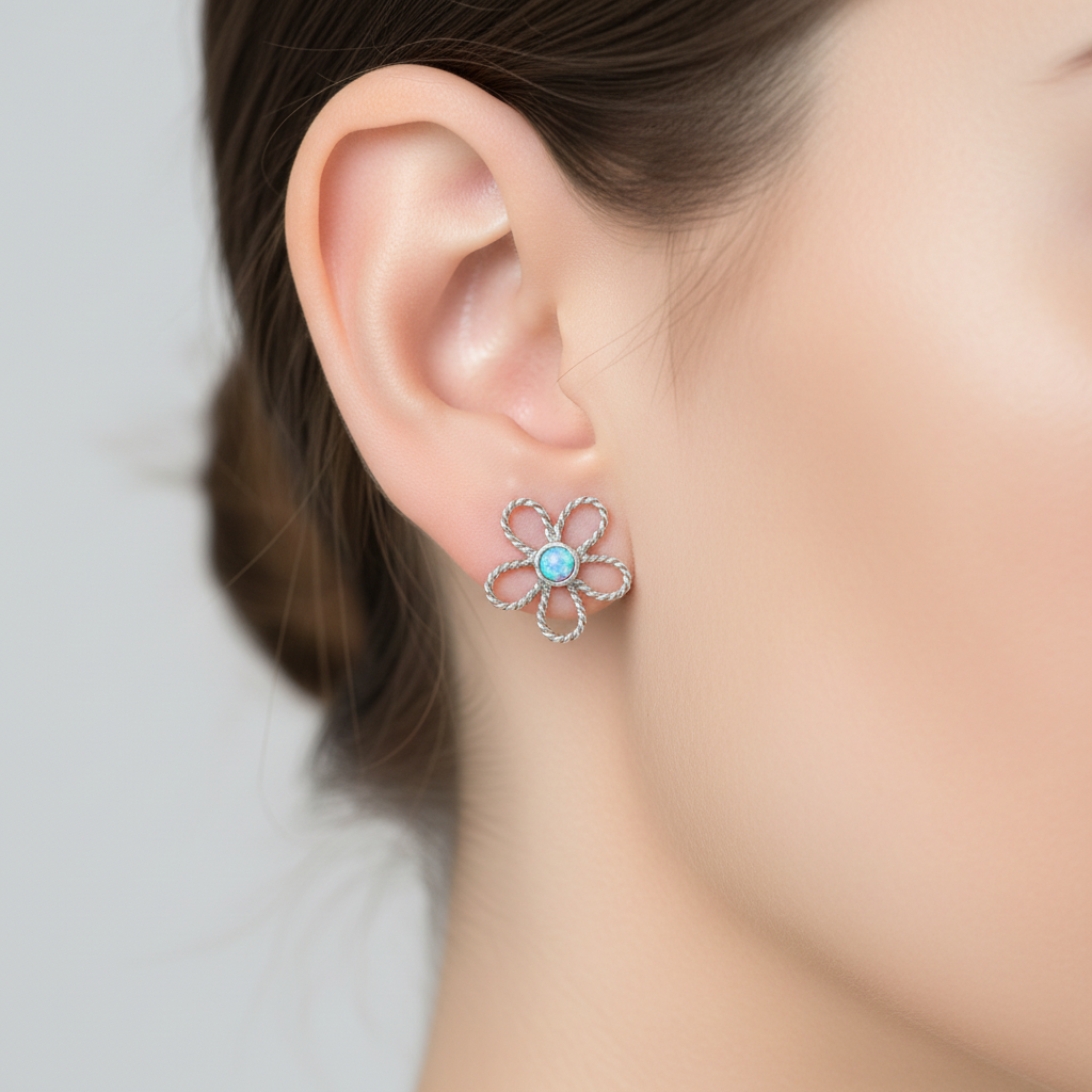 Opaline &amp; Silver Daisy Earrings E4853B