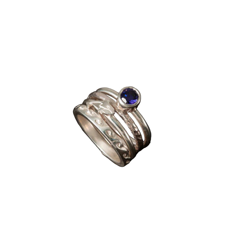 Orca Stacking Rings with Blue CZ - OR01- Set of 4 Shetland
