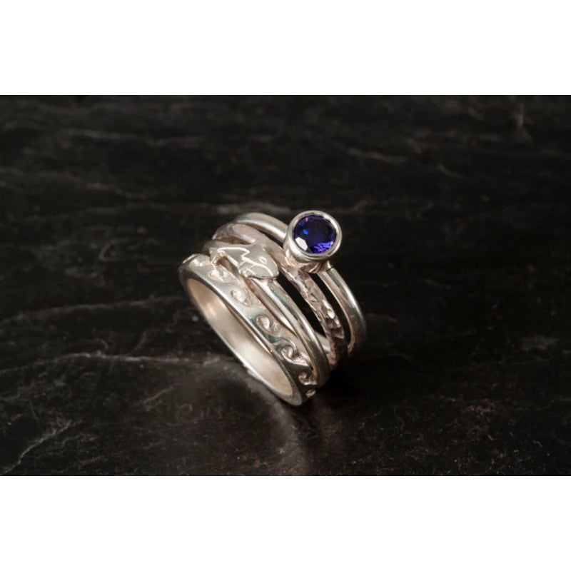 Orca Stacking Rings with Blue CZ - OR01- Set of 4