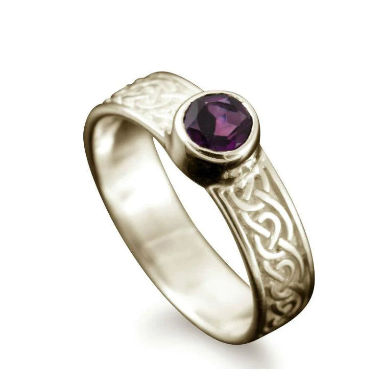Hascosay Celtic Ring in Sterling Silver or Gold with Amethyst - R120