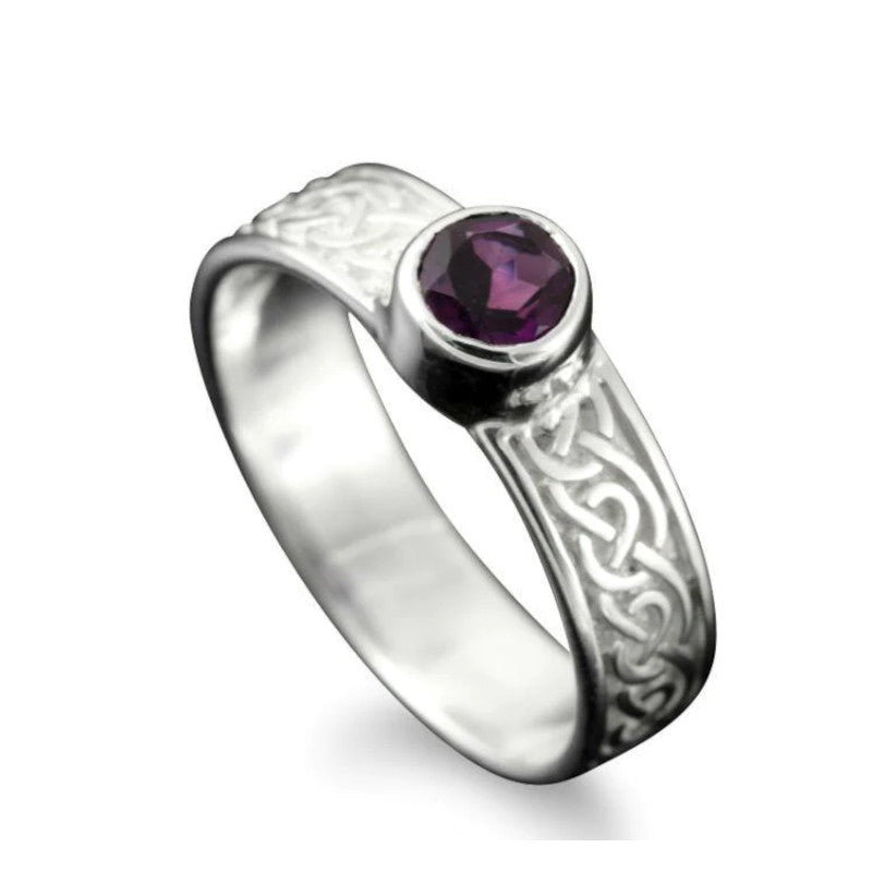 Hascosay Celtic Ring in Sterling Silver or Gold with Amethyst - R120