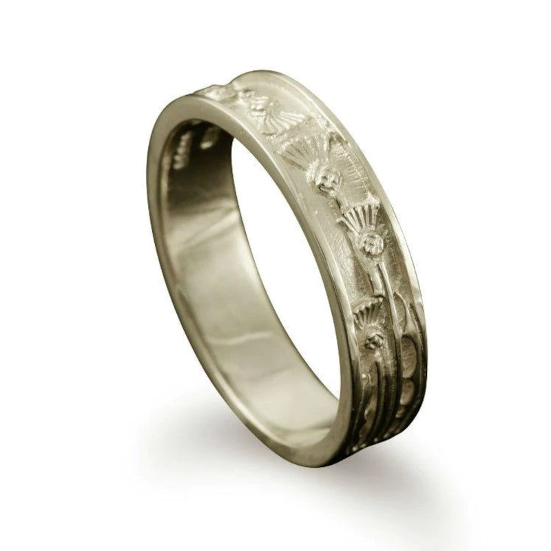 Scottish Thistle Thin Band Ring in Silver or Gold - R134- Shetland