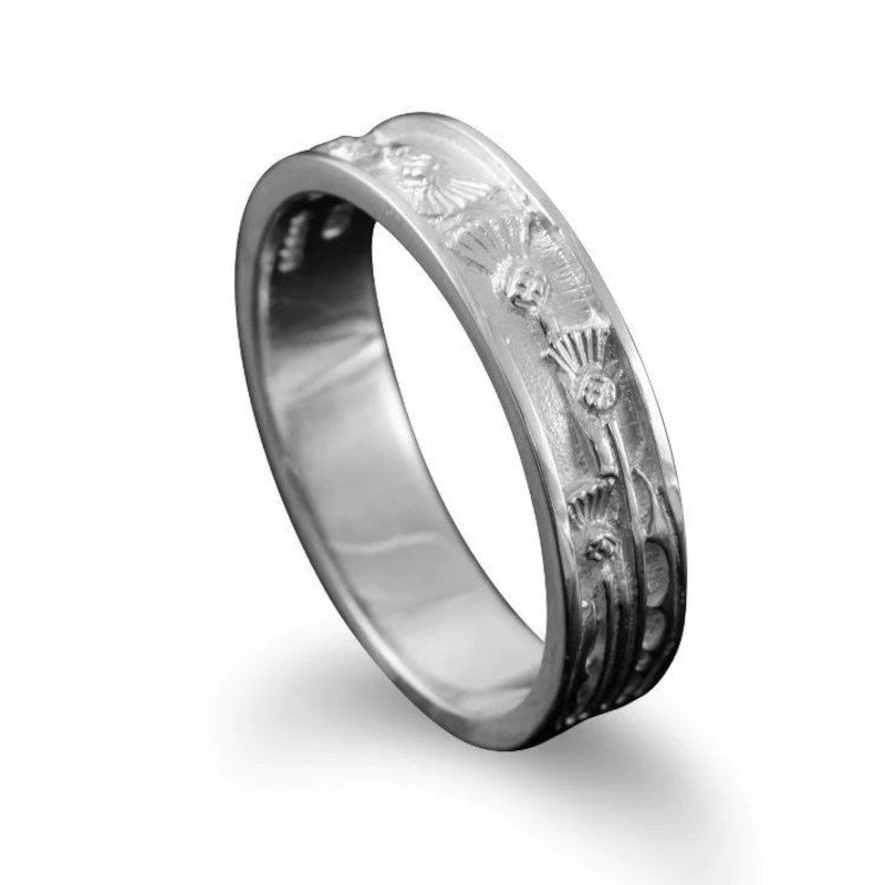 Scottish Thistle Thin Band Ring in Silver or Gold - R134- Shetland