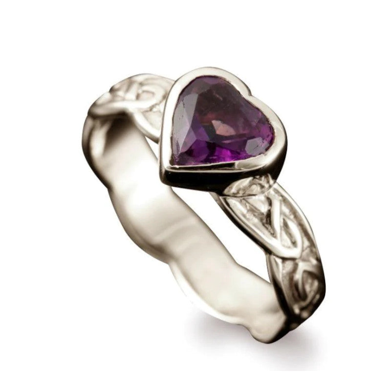 Samphrey Celtic Heart Ring in Silver or Gold with Amethyst - R145/A Shetland