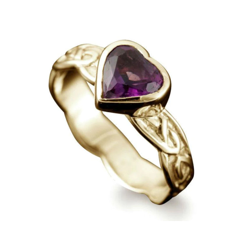 Samphrey Celtic Heart Ring in Silver or Gold with Amethyst - R145/A Shetland