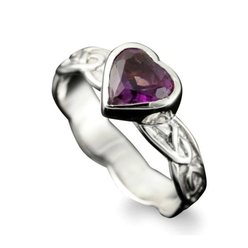 Samphrey Celtic Heart Ring in Sterling Silver or Gold with Amethyst - R145/A