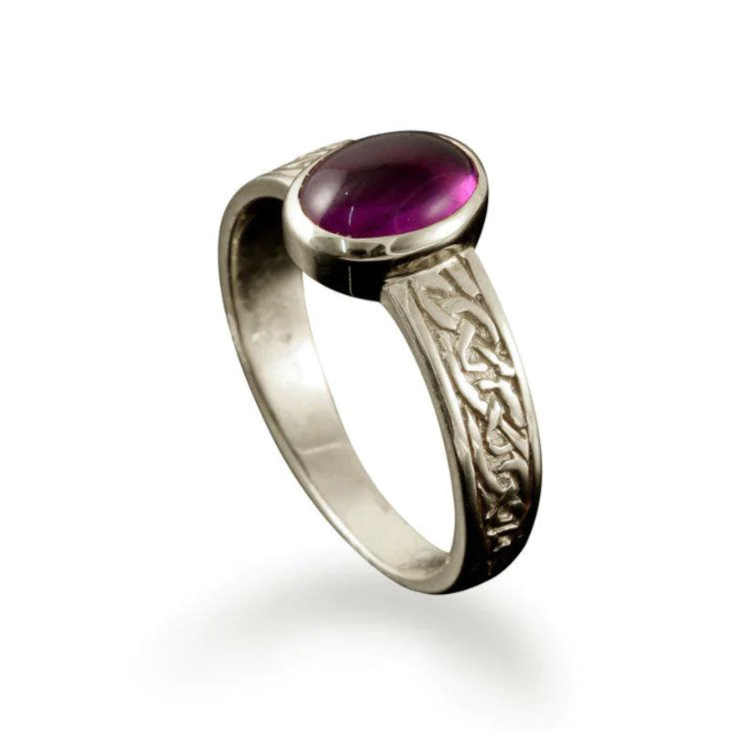 Uyea Celtic Ring in Sterling Silver or Gold with Amethyst - R147/AM-s