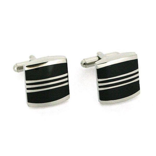 Rectangular Cufflinks - Stainless Steel With Black Rubber