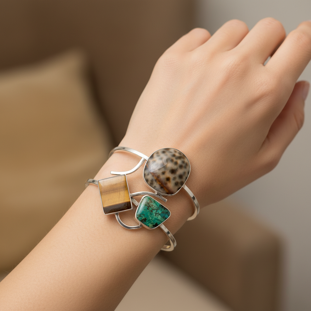 Silver &amp; Gemstones Bangle 13343