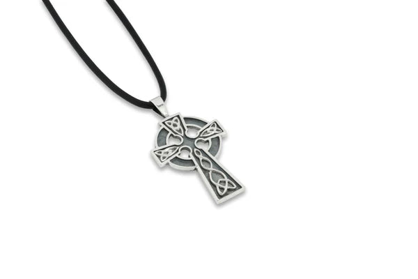 Blackened Celtic Cross Pendant on Leather
