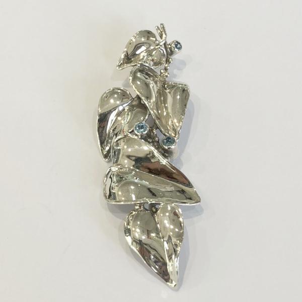 Sterling Silver Blue Topaz Brooch D426