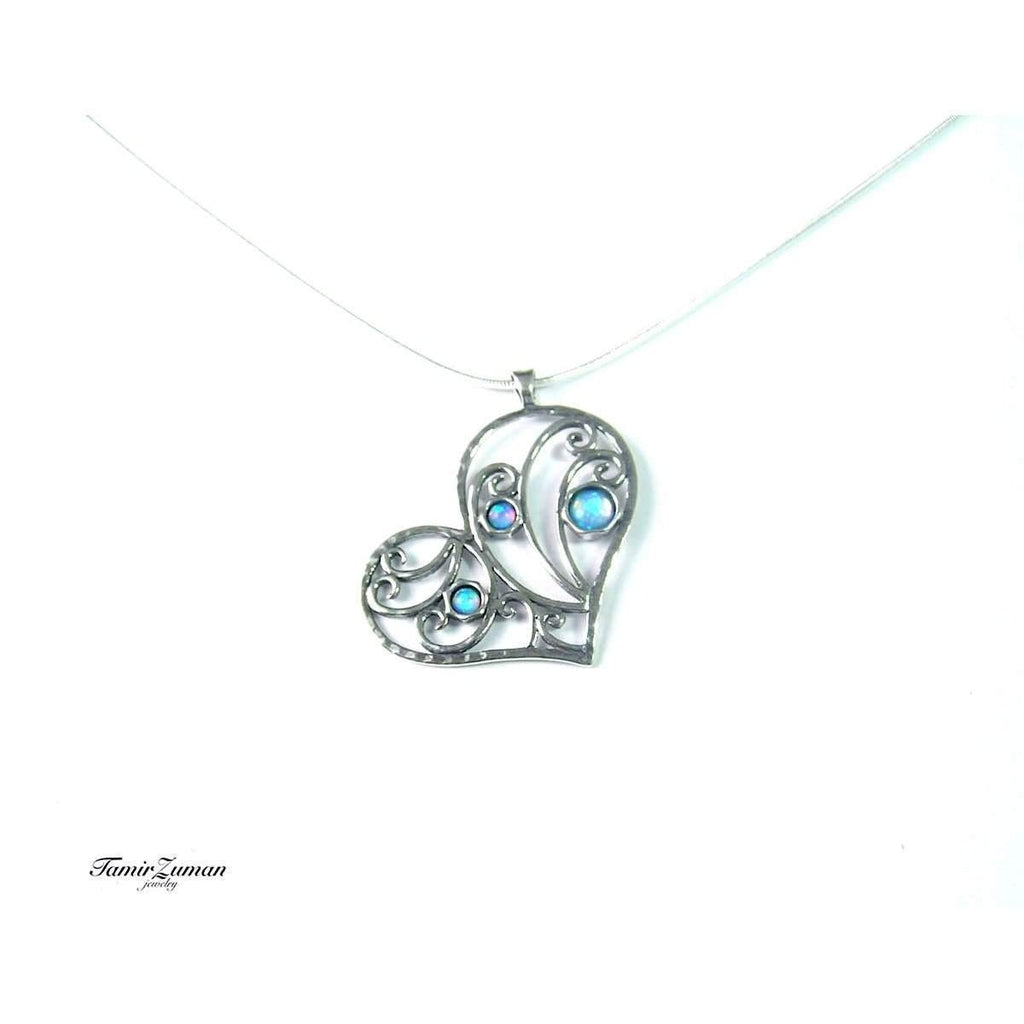Sterling Silver & Opaline Heart Pendant  - N3760