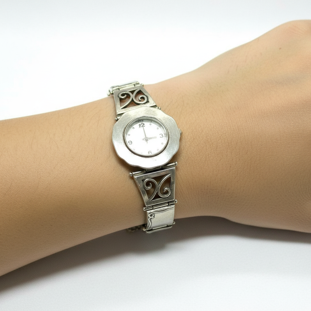 Sterling Silver Watch with Scroll Details W2936