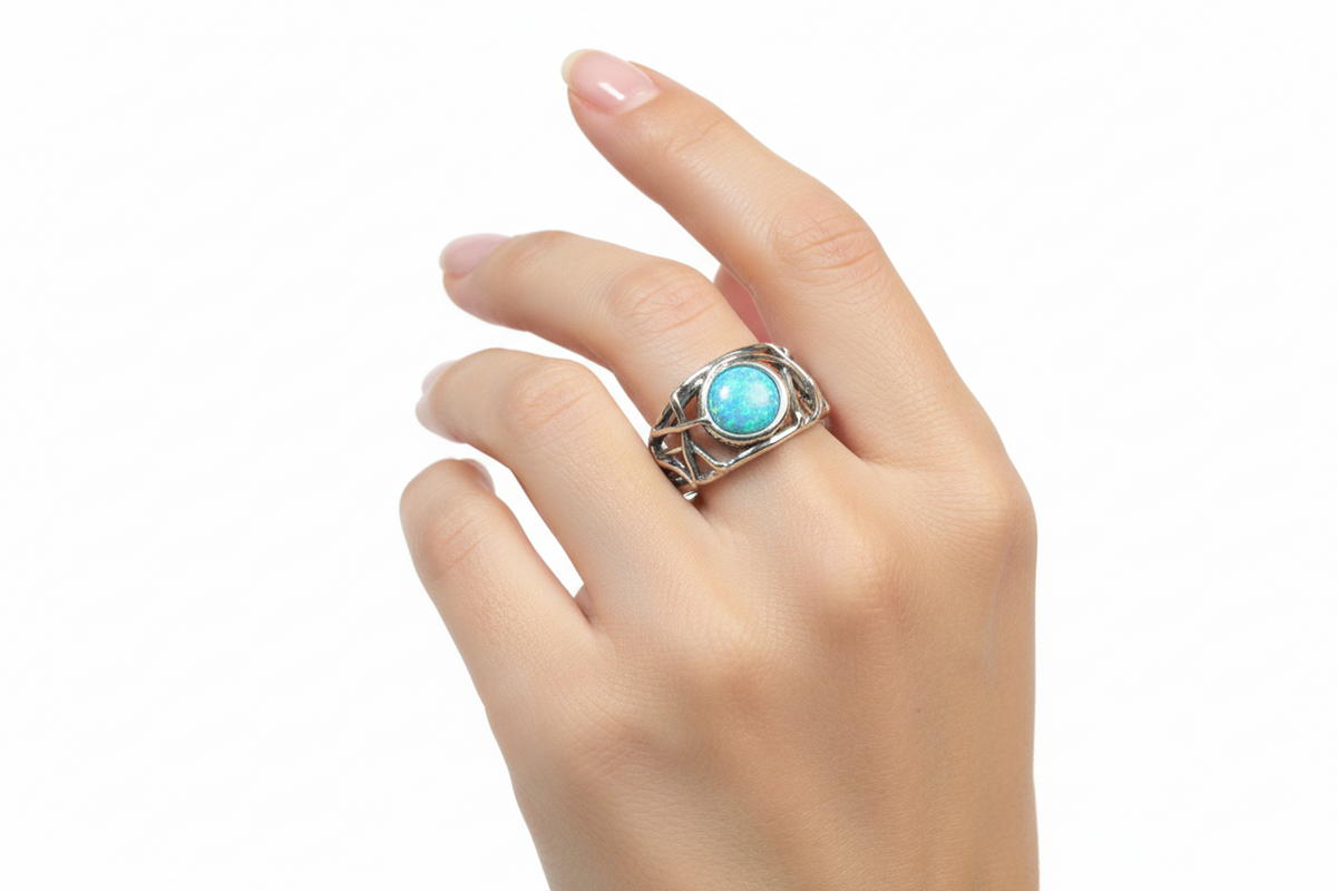 Silver And Opaline Ring - R5702