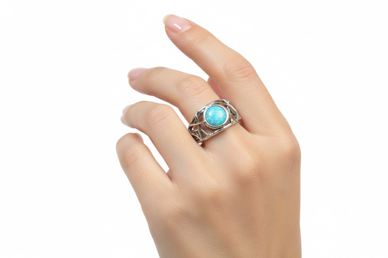 Tamir Zuman Silver And Opaline Ring - R5702-Ogham Jewellery