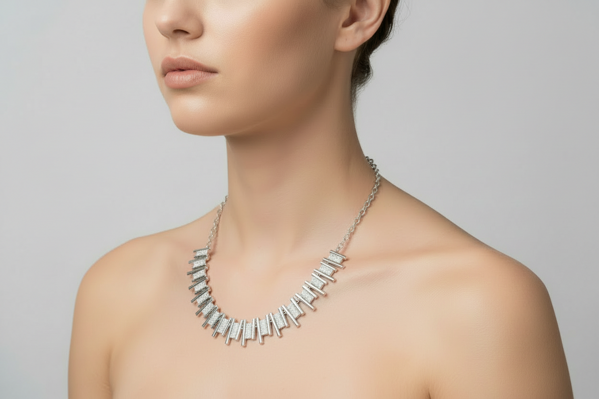 Chris Lewis Sterling Silver Tube and Line Necklace