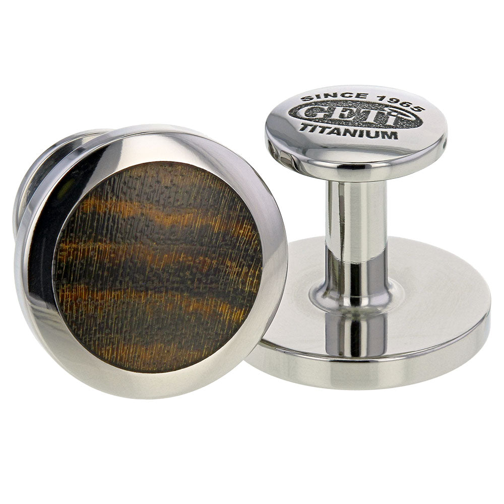 Geti Titanium Round Cufflinks With Bocote Wood - 5506-BOCOTE