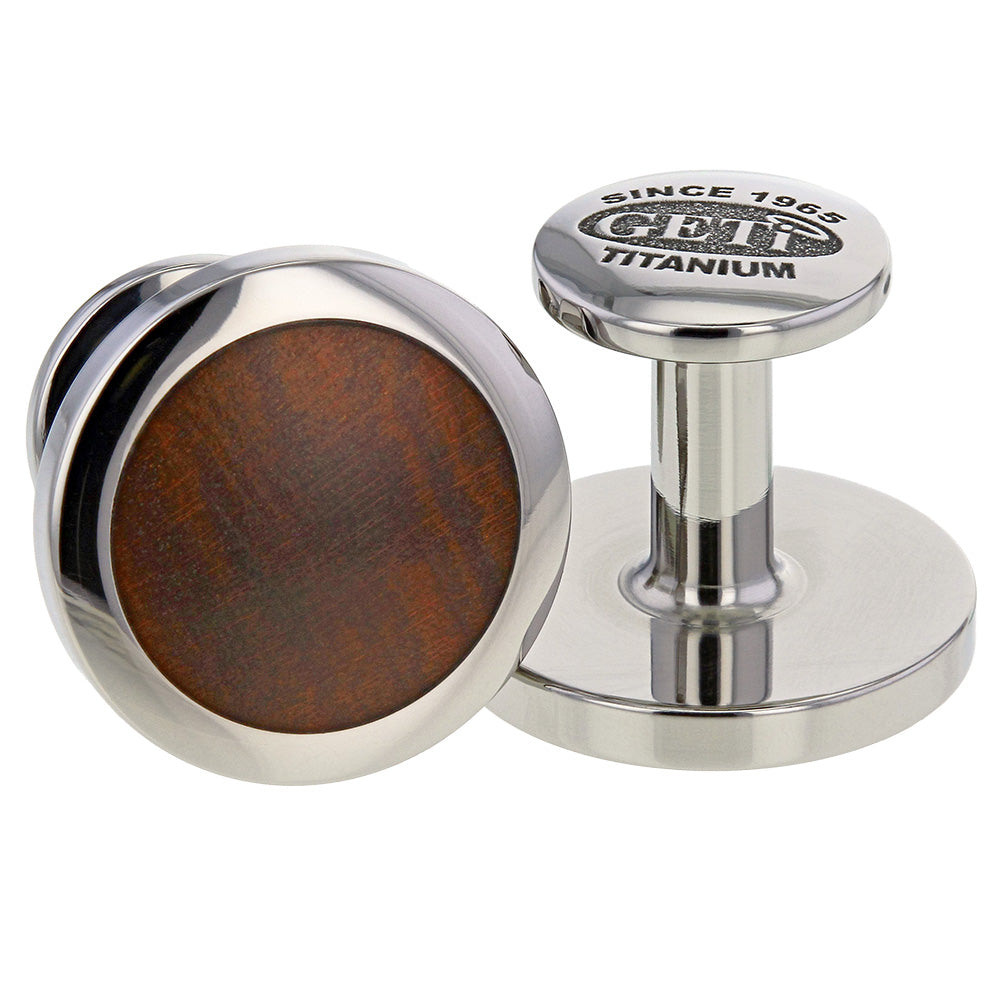 Geti Titanium Round Cufflinks With Chakte Kok Wood - 5506-CHAKTE KOK