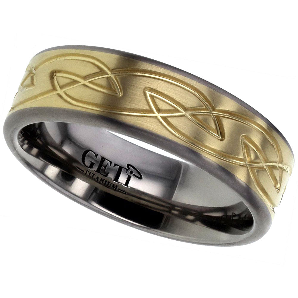 Titanium And Yellow Gold Celtic Ring - T121-18Y