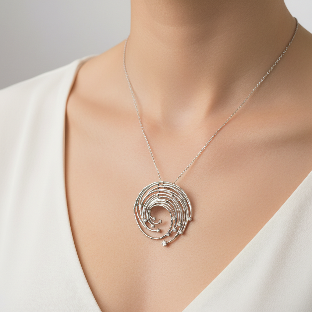 White Gold &amp; Diamond Designer Pendant/Brooch-461GD