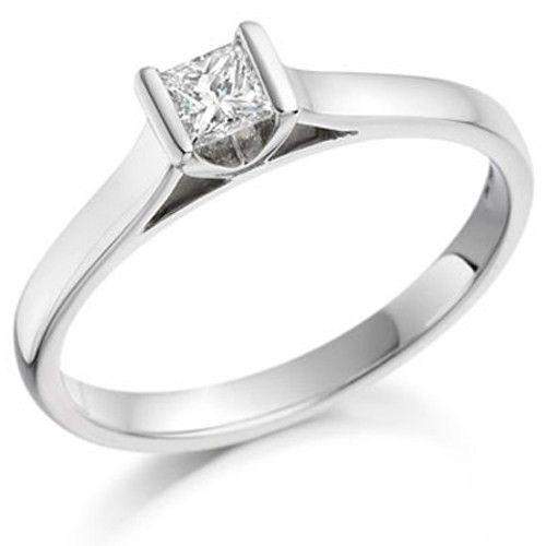 Fred Paris Diamond Platinum and 18 Karat Gold Solitaire Engagement Ring