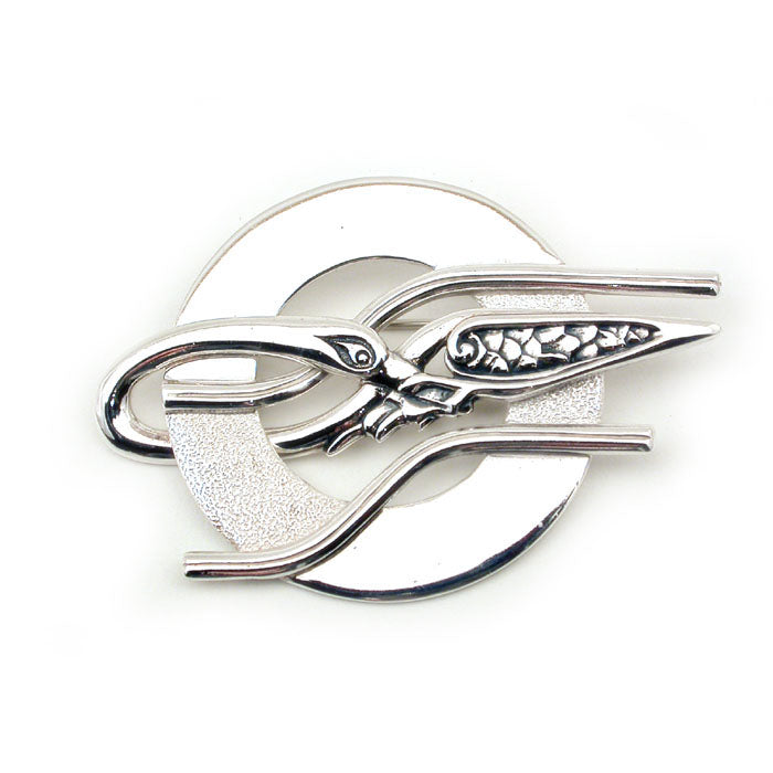 Swan In Ripples Sterling Silver Brooch -1102B