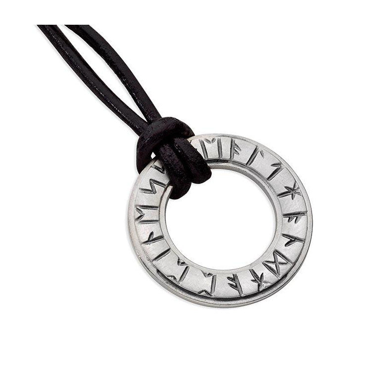 Runic Sterling Silver and Leather Pendant - 12032