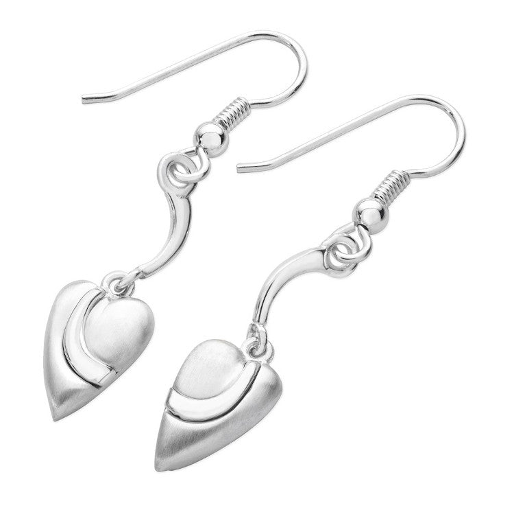 Pebble Heart Sterling Silver or 9ct Yellow Gold Drop Earrings
