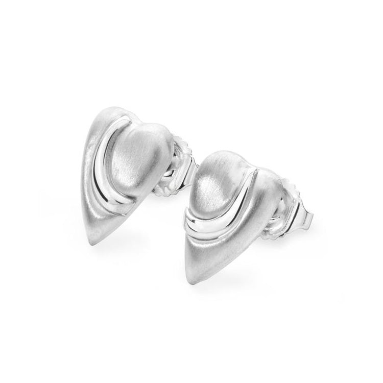 Silver Pebble Heart Stud Earrings 1.2 cm x.8 cm- 14145